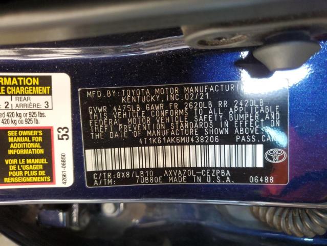 VIN 4T1K61AK6MU438206 2021 Toyota Camry, Xse no.12