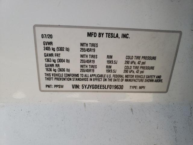 VIN 5YJYGDEE5LF019630 2020 Tesla MODEL Y no.14