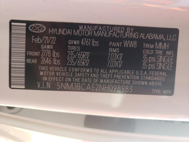 VIN 5NMJBCAE2NH098983 2022 Hyundai Tucson, Sel no.13