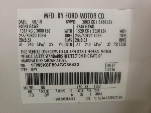 2018 FORD EXPLORER L - 1FM5K8F89JGC86432