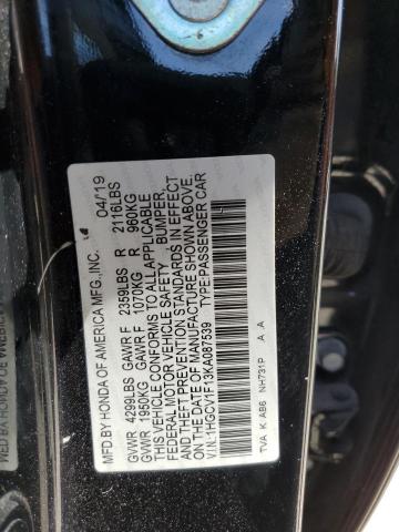 VIN 1HGCV1F13KA087539 2019 Honda Accord, LX no.12