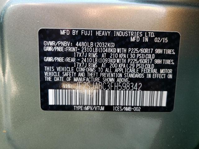 2015 SUBARU FORESTER 2 - JF2SJABC3FH598342