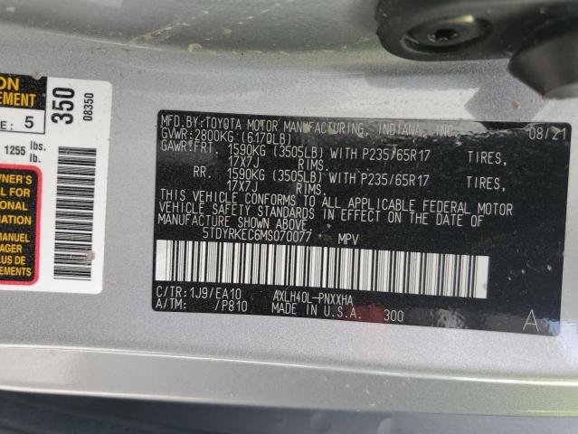 2021 TOYOTA SIENNA XLE - 5TDYRKEC6MS070077