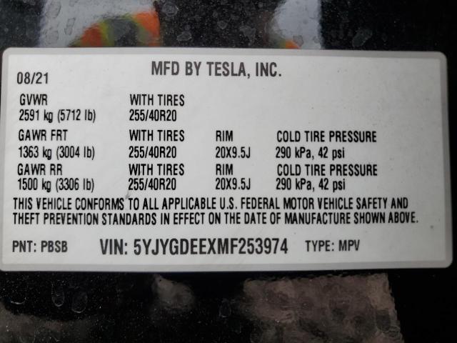 VIN 5YJYGDEEXMF253974 2021 Tesla MODEL Y no.13