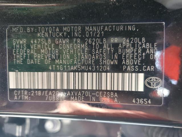 VIN 4T1G11AK5MU431204 2021 Toyota Camry, SE no.13