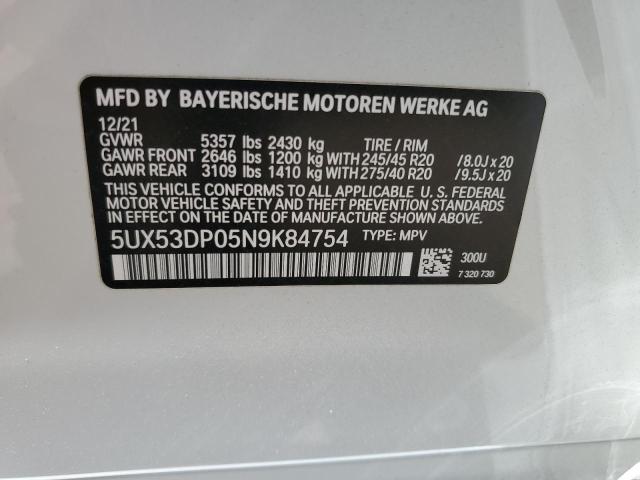 VIN 5UX53DP05N9K84754 2022 BMW X3, Xdrive30I no.14