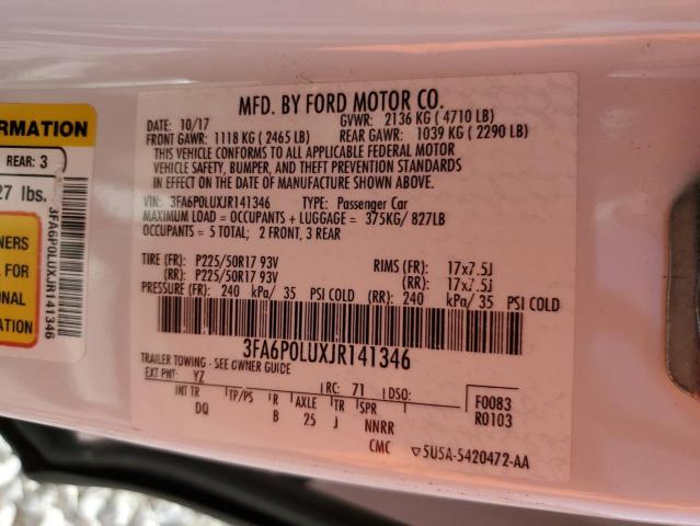 VIN 3FA6P0LUXJR141346 2018 Ford Fusion, Se Hybrid no.13