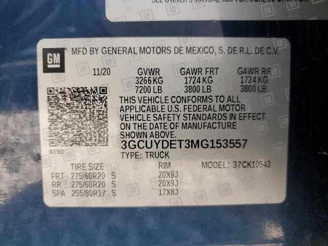 2021 CHEVROLET SILVERADO - 3GCUYDET3MG153557