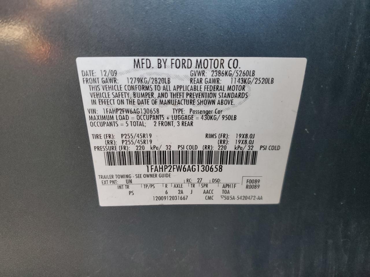 Lot #2855704162 2010 FORD TAURUS LIM