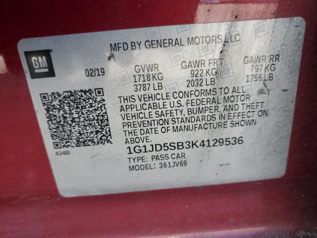 2019 CHEVROLET SONIC LT - 1G1JD5SB3K4129536