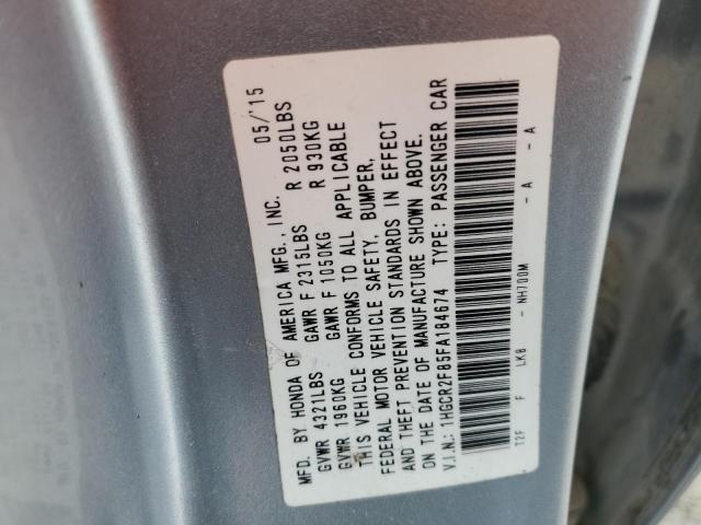 VIN 1HGCR2F85FA184674 2015 Honda Accord, Exl no.12