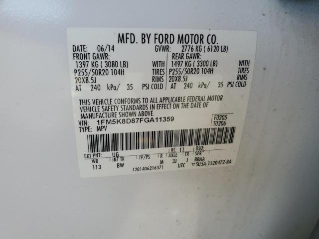 VIN 1FM5K8D87FGA11359 2015 Ford Explorer, Xlt no.13