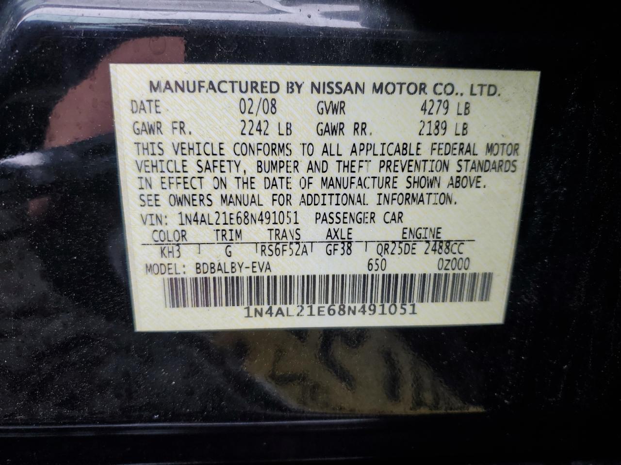 Lot #2786880462 2008 NISSAN ALTIMA 2.5