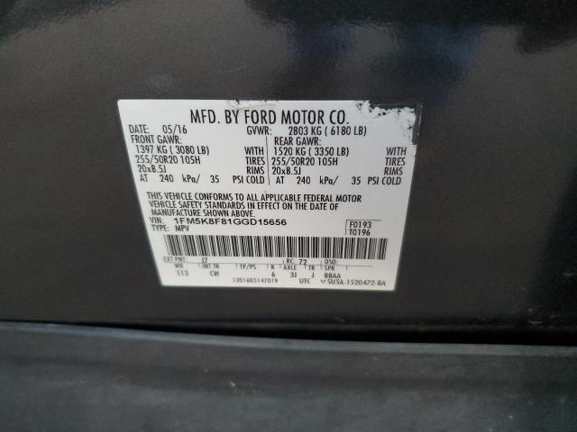 2016 FORD EXPLORER L 1FM5K8F81GGD15656  69518494