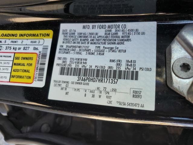 VIN 3FA6P0HD7HR171357 2017 Ford Fusion, SE no.12