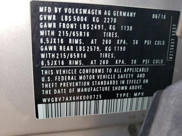 2017 VOLKSWAGEN TIGUAN S - WVGBV7AX6HK000725