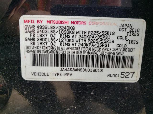 2011 MITSUBISHI OUTLANDER - JA4AS3AW8BU018013