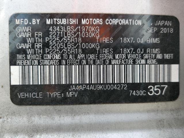 2019 MITSUBISHI OUTLANDER - JA4AP4AU9KU004272
