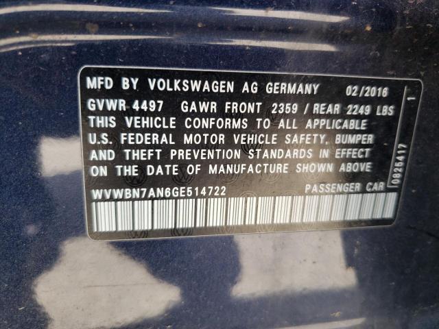 VIN WVWBN7AN6GE514722 2016 Volkswagen CC, Base no.12