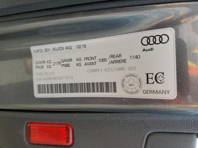 2019 AUDI A4 KOMFORT WAUANAF46KN011013