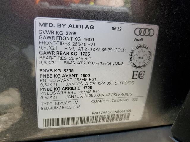 2022 AUDI E-TRON CHR WA1VAAGE3NB044168