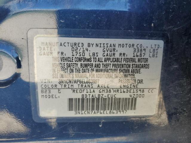 VIN 3N1CN7AP6EL863997 2014 Nissan Versa, S no.12