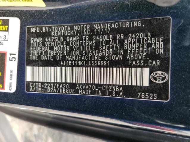 VIN 4T1B11HK4JU558991 2018 Toyota Camry, L no.12