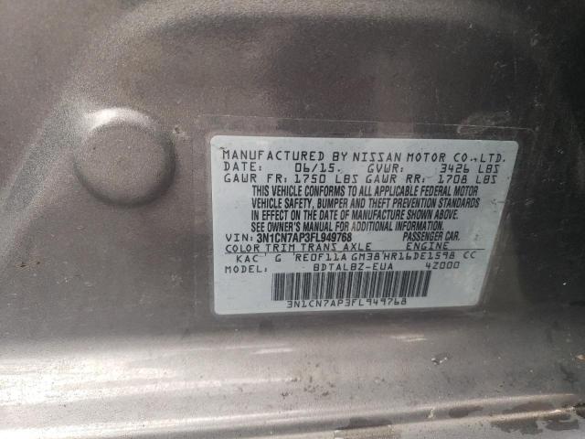 VIN 3N1CN7AP3FL949768 2015 Nissan Versa, S no.12