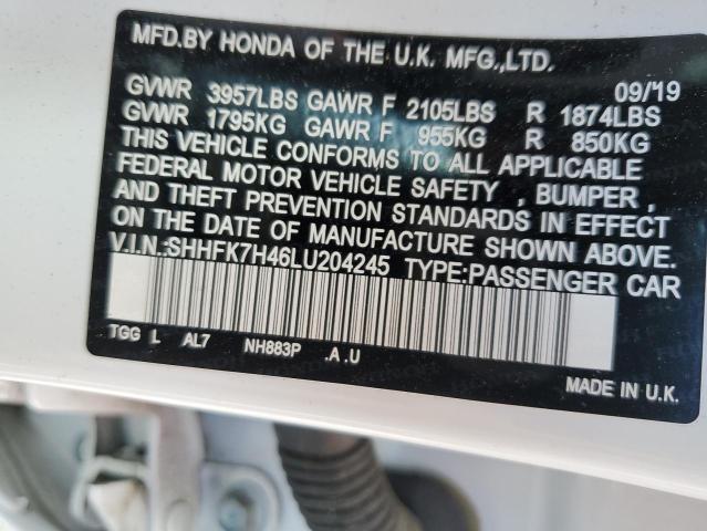 2020 HONDA CIVIC SPOR - SHHFK7H46LU204245