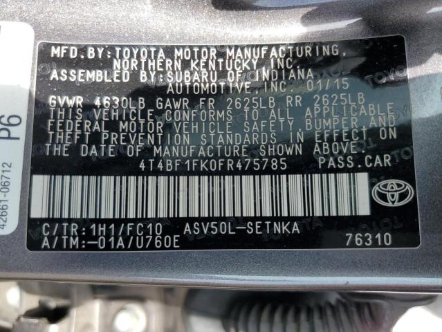 VIN 4T4BF1FK0FR475785 2015 Toyota Camry, LE no.12