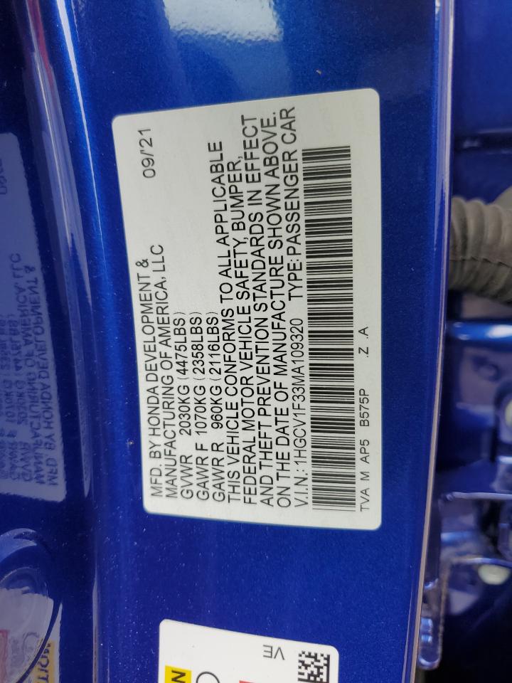 Lot #3318946976 2021 HONDA ACCORD SPO