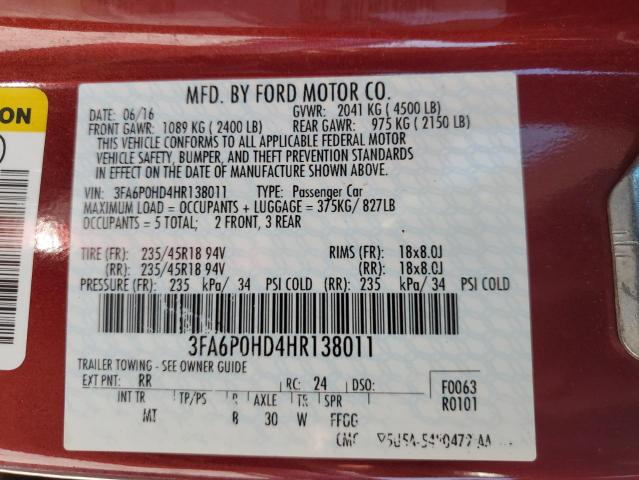 VIN 3FA6P0HD4HR138011 2017 Ford Fusion, SE no.13