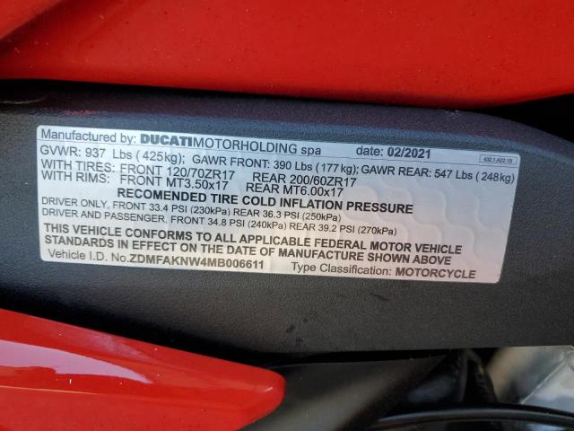 2021 DUCATI STREETFIGH ZDMFAKNW4MB006611