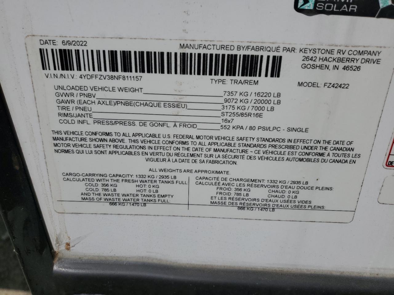 Lot #3231399170 2022 KEYSTONE FUSION 260