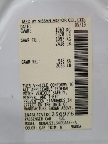 2019 NISSAN ALTIMA SR - 1N4BL4CV1KC256976