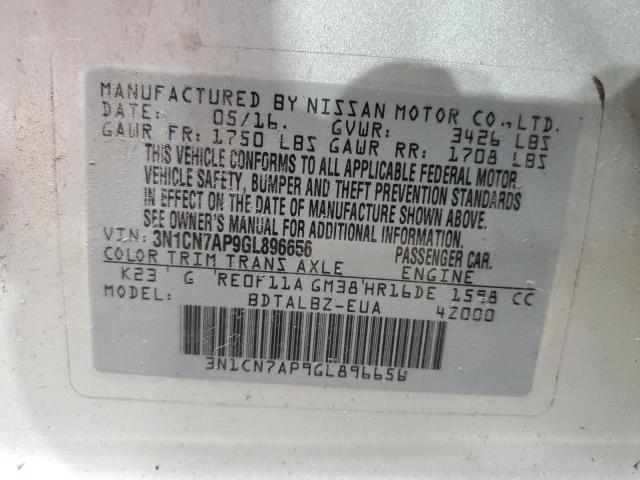 VIN 3N1CN7AP9GL896656 2016 Nissan Versa, S no.12