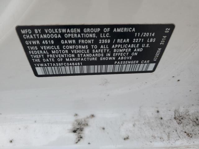 2015 VOLKSWAGEN PASSAT S - 1VWAT7A38FC048461