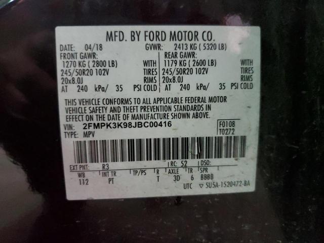 VIN 2FMPK3K98JBC00416 2018 Ford Edge, Titanium no.13