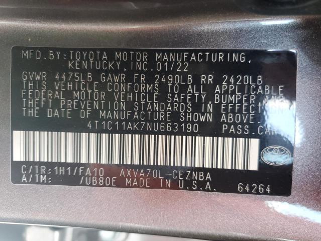 VIN 4T1C11AK7NU663190 2022 Toyota Camry, LE no.13