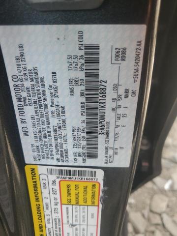 VIN 3FA6P0MU1KR168872 2019 Ford Fusion, Sel no.12