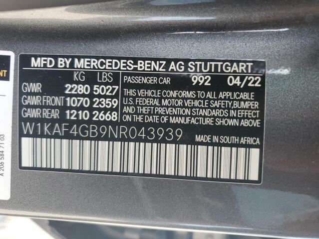 VIN W1KAF4GB9NR043939 2022 Mercedes-Benz C-Class, 300 no.12