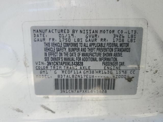 VIN 3N1CN7APXKL843828 2019 Nissan Versa, S no.12