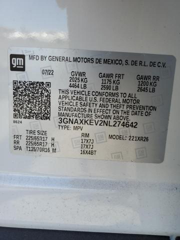 2022 CHEVROLET EQUINOX LT 3GNAXKEV2NL274642  67135444