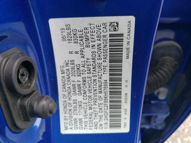 VIN 2HGFC2F88KH576994 2019 Honda Civic, Sport no.13