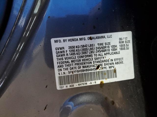 2017 HONDA PILOT EXL - 5FNYF6H59HB046458
