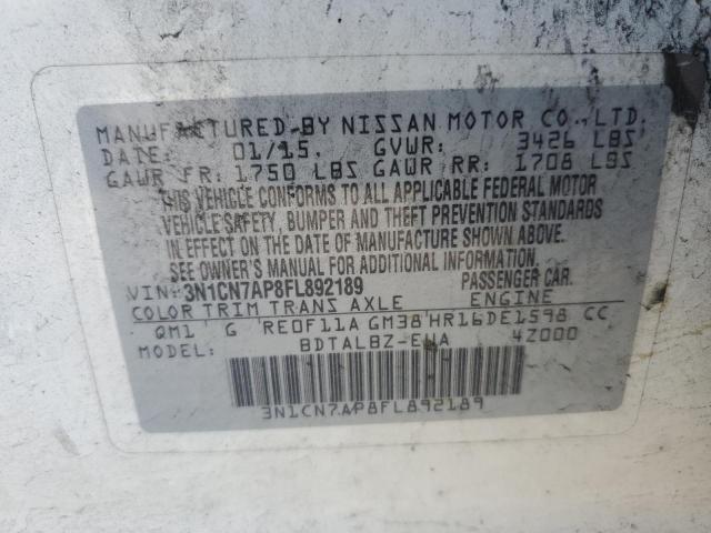 VIN 3N1CN7AP8FL892189 2015 Nissan Versa, S no.12