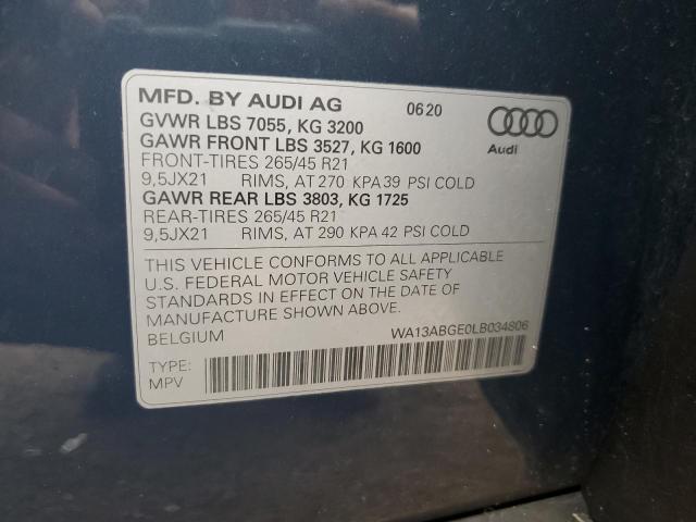 2020 AUDI E-TRON SPO WA13ABGE0LB034806