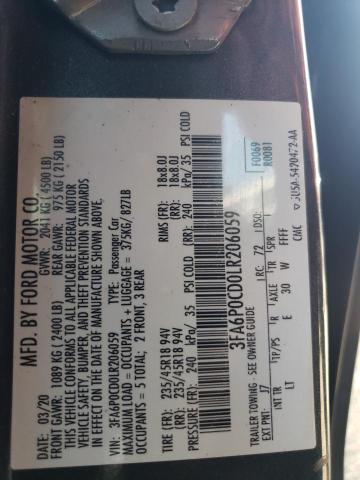 2020 FORD FUSION SEL - 3FA6P0CD0LR206059