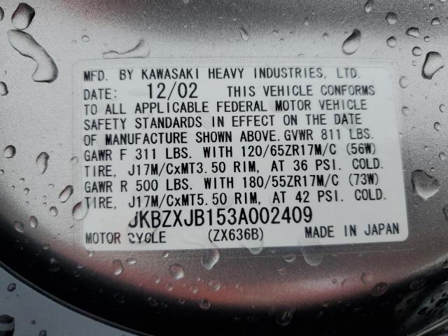 2003 KAWASAKI NINJA-ZX6R JKBZXJB153A002409