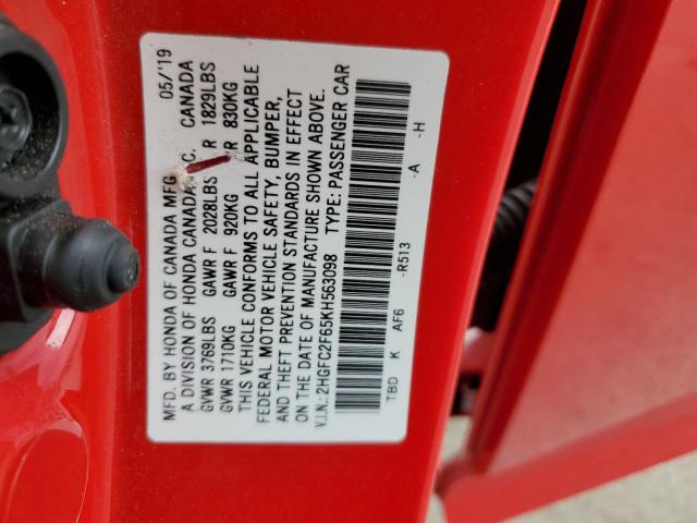 2019 HONDA CIVIC - 2HGFC2F65KH563098